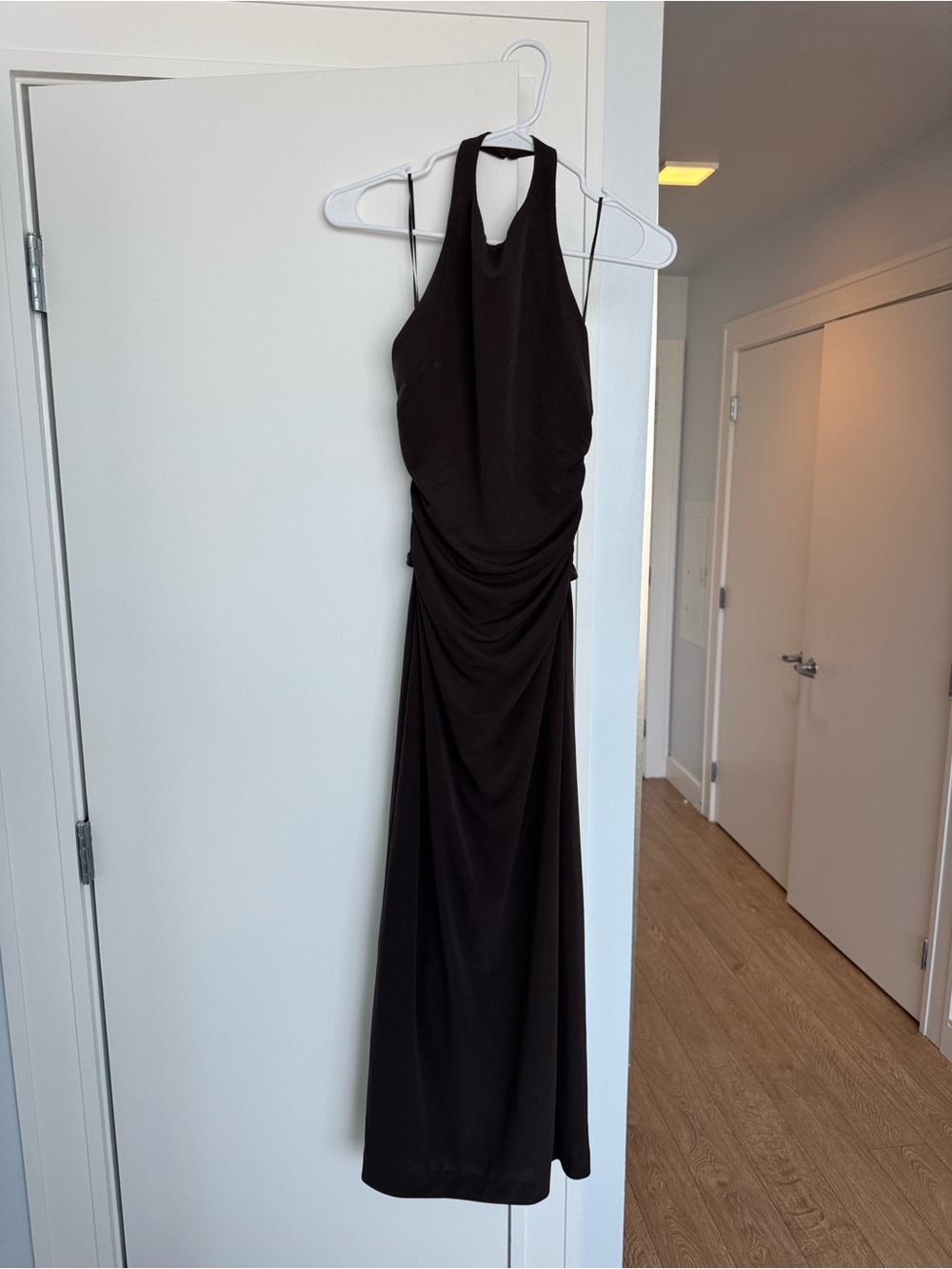 Elegant Chocolate Brown Halter Evening Dress